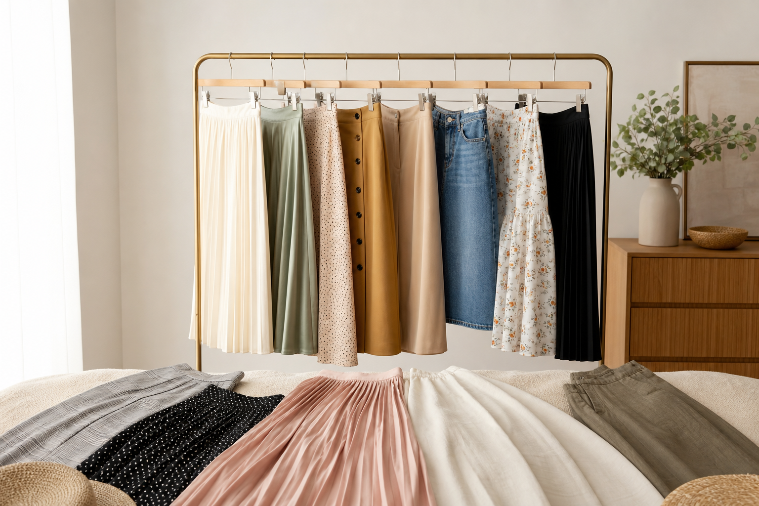Skirts presented in premium context appropriate to the exact article subject