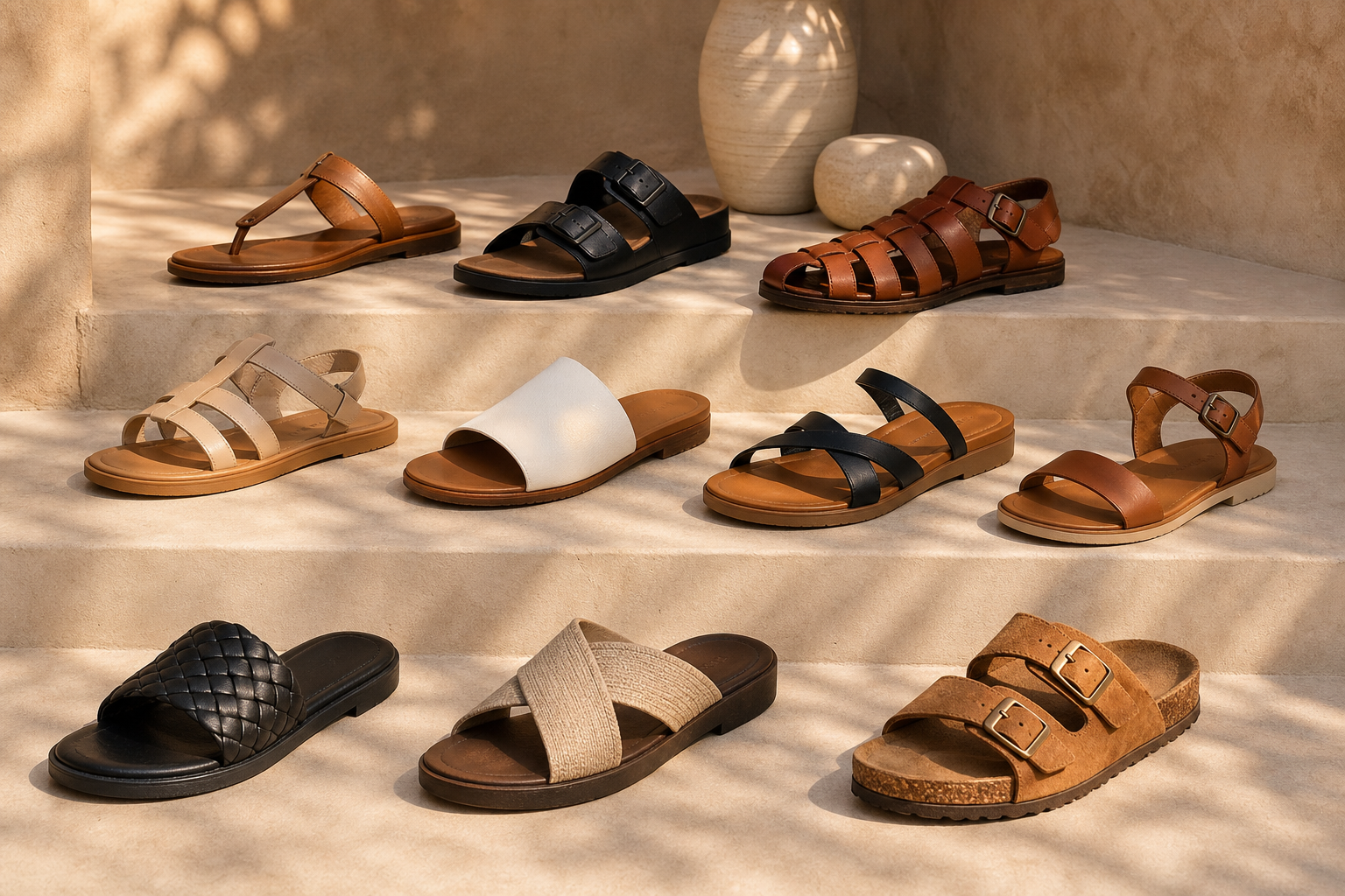 Buying guide to Sandals presented in premium context appropriate to the exact article subject